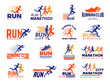 Sport logo. Healthy running marathon athletes sprinting badges vector collection isolated. Illustration runner fitness club, marathoner sportsman