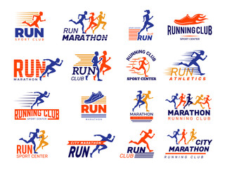sport logo. healthy running marathon athletes sprinting badges vector collection isolated. illustrat
