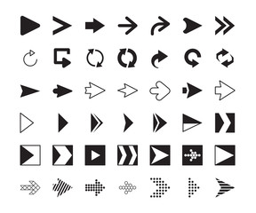 Canvas Print - Right arrows. Click next direction symbols digital applicant icons computer vector graphic arrows. Arrow pointer navigation app, collection indicator straight for website