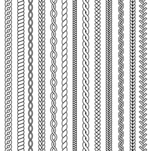 Plaits And Braids. Waves Knitted Drawing Ornamental Structures Textile Vector Seamless Collection. Pattern Braid And Thread, String Plait Illustration