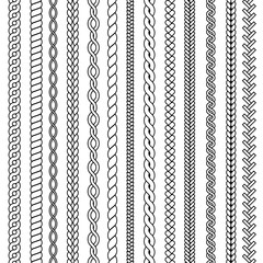 Poster - Plaits and braids. Waves knitted drawing ornamental structures textile vector seamless collection. Pattern braid and thread, string plait illustration