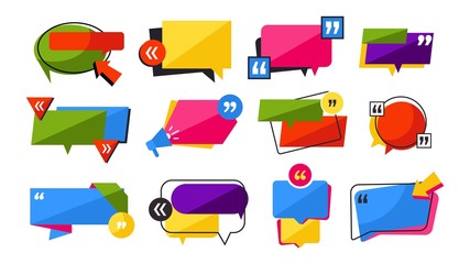 Poster - Quotes frames set. Quote shapes. Colorful graphic forms for text notes, remarks, news vector difference designs. Quote news information, message speech banner illustration