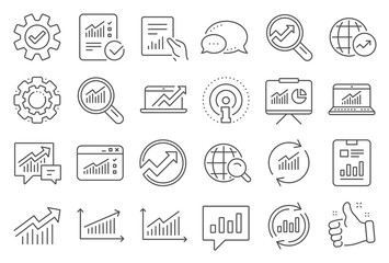 Poster - analytics, statistics line icons. set of chart, report document and graph icons. data analytics, pre