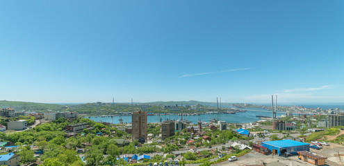 Fototapete - Vladivostok cityscape daylight view. Panorama.