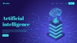 Artificial intelligence landing page header concept. Technology and engineering isometric illustration