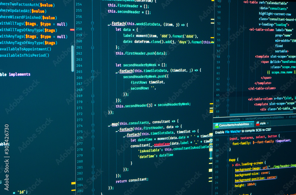 Javascript source development code. Script language for software ...
