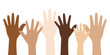 © K Ching Ching - Flat vector illustration of people with different skin colors raising their hands. Unity concept.