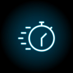 Poster - Stopwatch blue neon icon. Simple thin line, outline vector of time icons for ui and ux, website or mobile application