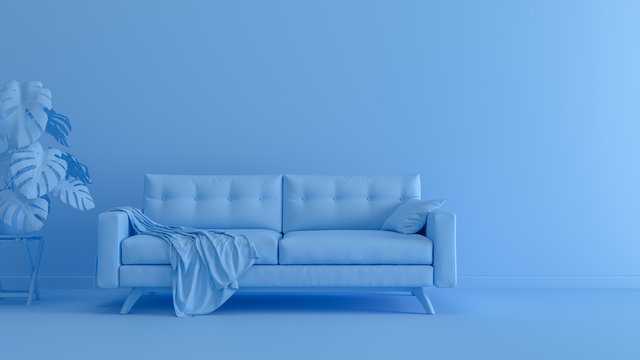 Wall Mural -  - 3D rendering of blue monochrome space with sofa