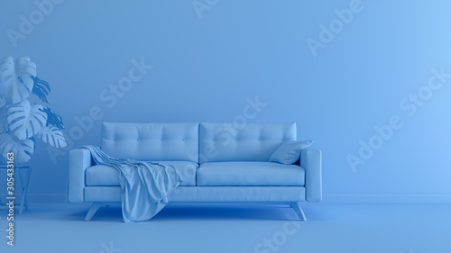 Fotomural 3D rendering of blue monochrome space with sofa