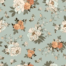 Seamless Vector Pattern With A Bouquet Of Peonies And Roses. Rocco Ornament