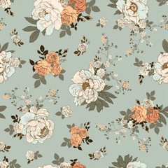 seamless vector pattern with a bouquet of peonies and roses. rocco ornament