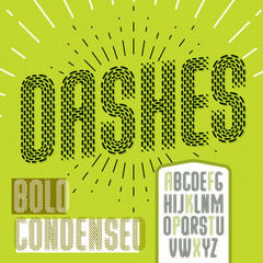 Fototapete - Vector condensed upper case modern alphabet letters set. Rounded bold retro font, typescript can be used as logo design element. Created using dashes, parallel lines.