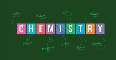 Wall Mural - chemistry and elements concept. chemistry word and elements. chemistry lesson concept on green background
