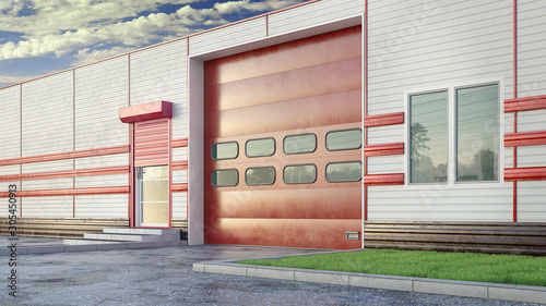 Fotografía Hangar exterior with sectional gate. 3d illustration