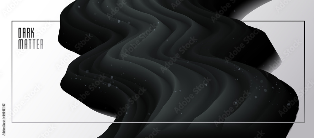 Dimensional gradient shape element for design, abstract dark matter fluid vector background, black flowing 3D wave, color dynamic motion layout. - obrazy, fototapety, plakaty 