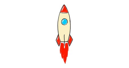 hand drawn animation of illustration of a space rocket