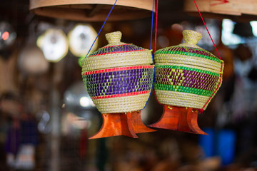 Household utensil wickerwork with bamboo Hand-made work of local wisdom of the people of Laos, Thailand, Myanmar, Vietnam, Malaysia, Indonesia