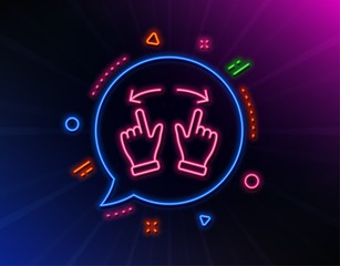 Poster - Move gesture line icon. Neon laser lights. Slide arrow sign. Swipe action symbol. Glow laser speech bubble. Neon lights chat bubble. Banner badge with move gesture icon. Vector