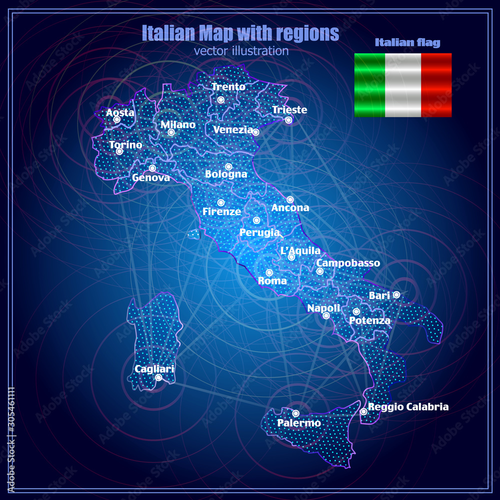 Italy map. Bright illustration map of Italy with communications lines ...