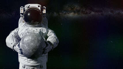 Canvas Print - astronaut holding planet mercury, world of the solar system