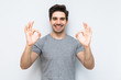© F8  \ Suport Ukraine - Happy man giving okay sign t on white background
