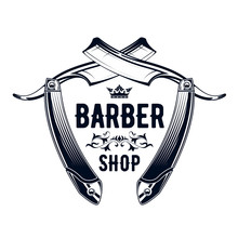 Vintage Barbershop Emblem - Old Straight Razor, Barber Shop Logo