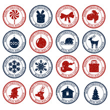 Merry Christmasand Happy New Year Set Dirty Post Stamp Icon