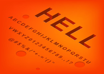 Aufkleber - Hell alphabet isometric 3d font design, three-dimensional letters and numbers vector illustration