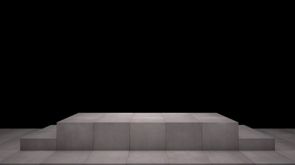 Wall Mural - stone base pedestal with concrete floor isolated on black background