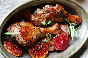 Wall Mural -  chicken with red orange. with red orange recipe. The second dish. canned stewed meat. orange Sicilian. 