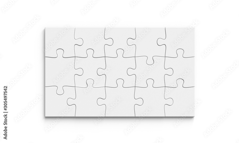 White puzzle mockup 3x5. 3d illustration - obrazy, fototapety, plakaty 