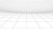 Vector perspective curved grid. Detailed lines on white background.