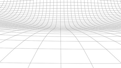 Poster - Vector perspective curved grid. Detailed lines on white background.