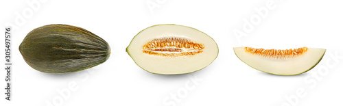 Cuadros en Lienzo Delicious green tendral melon in cross-section, isolated on white background with copy space for text or images