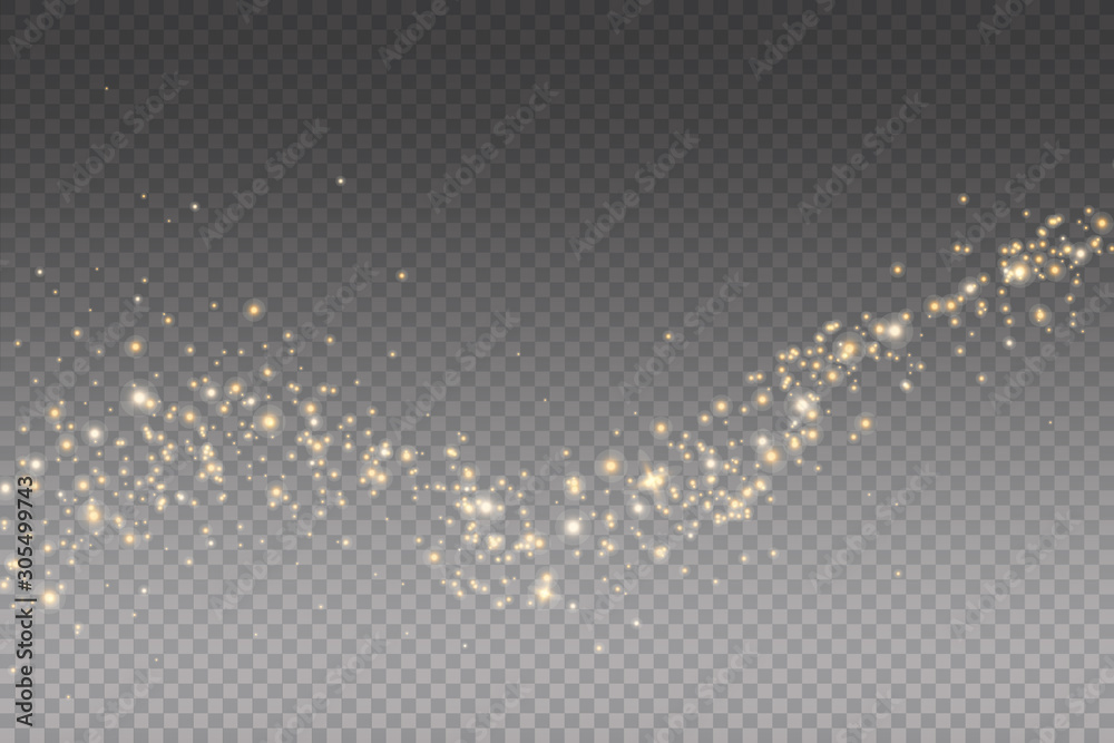 Vector golden sparkling falling star. Stardust trail. Cosmic glittering wave. - obrazy, fototapety, plakaty 