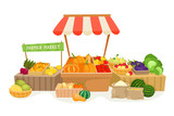 Fototapeta Pokój dzieciecy - Vegetable fruit local farmer market in cartoon style