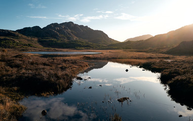 Poster - The summit of Meall Lochan a Chleirich on the left with Am Feur Loch in the foreground on a sunny winters day in the Scottish Highlands.