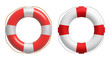 Realistic red and white lifebuoy whith a rope. Vector safety torus.