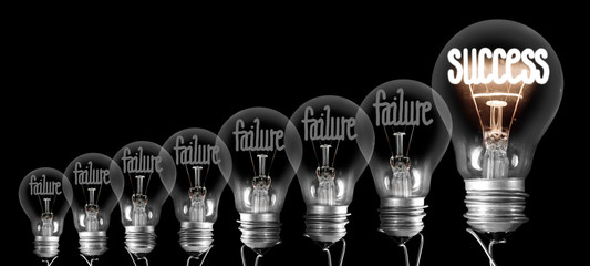 Poster - Light Bulbs with Failure and Success Concept