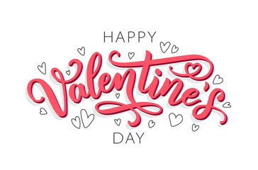 Wall Mural - Happy Valentines Day hand drawn text greeting card. Vector illustration.