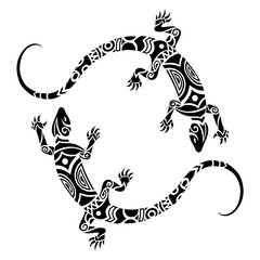 Lizards Maori style. Tattoo sketch or logo