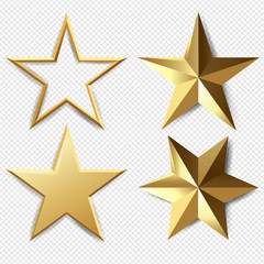 golden stars set isolated transparent background