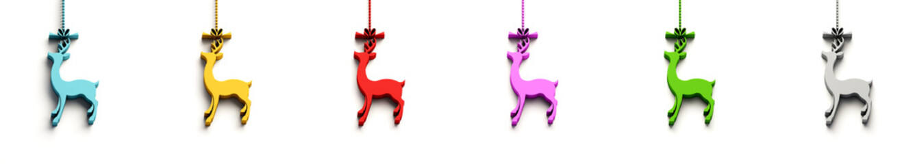 Wall Mural - beautiful christmas deer ornament six set with ribbon. 3d render illustration