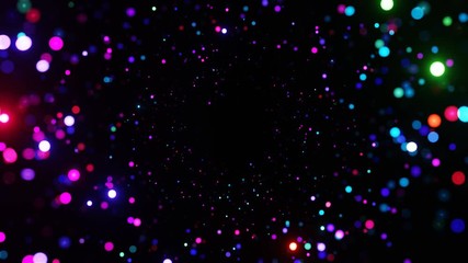 Wall Mural - Abstract motion background shining multicolor particles. Shimmering Glittering Particles With Bokeh. Seamless 4K loop video