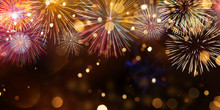 Colorful Firework With Bokeh Background. New Year Celebration.