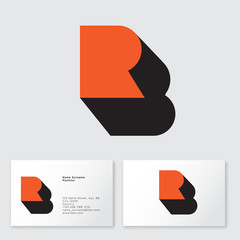 Poster - R, B logo concept. R letter with shadow like letter B on a white  background. Network, web, UI icon. B is a shadow of R letter. Business card.