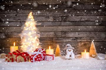 Wall Mural - christmas decoration on wooden background