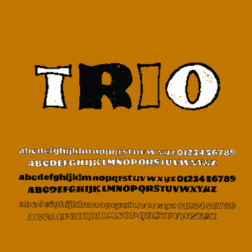 Hand drawn   advertising font.Outdoor poster advertising inspired font. Textured unique brush in alphabet style. Letters and numbers. Vector illustration. 3 versions.