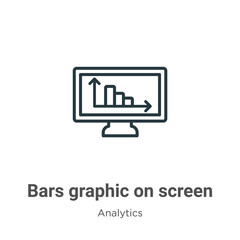 Poster - Bars graphic on screen outline vector icon. Thin line black bars graphic on screen icon, flat vector simple element illustration from editable analytics concept isolated on white background